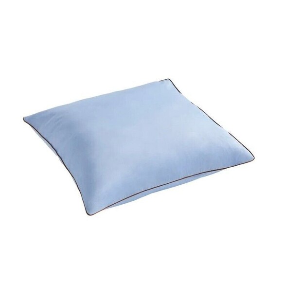 HAY Luxury Pillow Cases Lot of 2 Blue w/ Brown Piping Std 300 TC Sateen Quality - Picture 1 of 3
